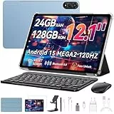 Blackview Mega2 Tablet 12 Zoll Android 15 Tablets, 24GB RAM+128GB ROM, 120HZ 2K FHD Gaming Tablet mit Tastatur Maus Stift Kopfhörer, 4G LTE+5G WiFi, 9000 mAh, WideVine L1, Dual Kamera, Face ID, GPS