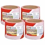 tesa® Signal Absperrband 4er Pack - Warnband zur Absperrung, Markierung und zur Abgrenzung von Gefahrenbereichen - nicht klebend - Rot-Weiß, 100 m x 80 mm