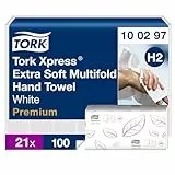 Tork Xpress extra weiche Multifold Papierhandtücher 100297 - H2 Premium umweltschonende Falthandtücher für Handtuchspender - extra weich und saugfähig, 2-lagig, weiß - 21 x 100 Tücher