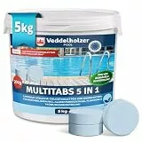 Veddelholzer 5 kg Multitabs 5 in 1 Chlortabletten für Pool als 200g Tabletten für große Pools ab 25m³ Pool Zubehör für Pools langsam lösliche, langzeit Chlor Tabletten
