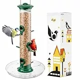 iBorn Vogelfutterspender,Futterstation für Cardinal mit 6 Anflugplätzen,20 cm Futterteller,Vogelfutterhaus aus Aluminium Metall zum Aufhängen,Wildvögel Futtersäule,Futtersilo,Grün-Höhe 38 cm