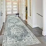 Homcomodar Distressed Läufer Teppich für Flur 80x300cm Vintage Flur Runner Teppiche Waschbare Boho Kitchen Runner Teppiche für Entryway Wäsche Daneben(Blau/Grau)