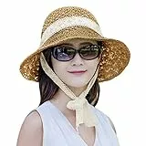AfinderDE Sommer Strohhut Damenhut Faltbarer Fischerhut Sonnenhut Strandhut Sommerhut Frauen Anti-UV Hut Outdoor breite Krempe Mütze (Braun(56cm-58cm))
