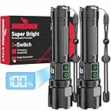 Shadowhawk Taschenlampe Led Aufladbar 2-Stück | Taktische Taschenlampe (2 Schalter) 500000 Lumen Extrem Hell, Bis zu 1000m Reichweite, 12h Laufzeit für Camping/Outdoor/Wandern, Anpassbare Helligkeit