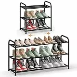 SONGMICS Schuhregal ausziehbar, Schuhablage, Schuh-Organizer mit verstellbaren Ablagen, Schuhaufbewahrung aus Metall, für Flur, Ankleidezimmer, Wohnzimmer, 3 Ebenen, tintenschwarz LMR036BD01