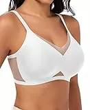 Jiuday Bequem BH ohne Bügel Spitze Mesh Damen BHS Große Brüste Starker Halt Soft Nahtloser Push Up BH ohne Buegel Gepolstert Stütz Bügellos Bralette (Weiß,L)