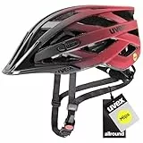 uvex i-vo cc MIPS - Leichter Allround-Helm für Damen und Herren - MIPS-Sysytem - erweiterbar mit LED-Licht - Black-red matt - 56-60 cm
