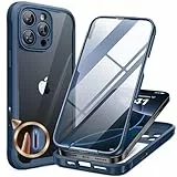 Miracase 360 Grad für iPhone 16 Pro Max Hülle mit Eingebaut Glas Schutzfolie und Kameraschutz, Stoßfest Komplettschutz Handyhülle für iPhone 16 Pro Max Schutzhüllen, Blau