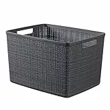 Curver Juliet Jute Korb aus 100% recyceltem Kunststoff, rechteckig, 20 l, Holz, Dunkelgrau, L
