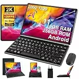 GOODTEL Tablet 11 Zoll Android 16 GB RAM + 256 GB ROM + TF 2 TB, 2K-Display mit 2000 × 1200 Pixeln, 8600 mAh, GPS, Metallgehäuse, mit Schutzhülle, Premium-Tastatur für Mobiltelefonverbindung, schwarz
