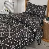 Nesture Bettwäsche 135x200 Kariert Anthrazit, Bettwäsche-Sets Microfaser Bettbezug 135 x 200cm 2 Teilig bügelfrei & weich - 1 Deckenbezug und 1 Kissenbezug 80x80 mit Reißverschluss