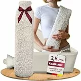 Kuschel Wärmflasche Made in Germany mit Bezug aus extra weicher Bio-Baumwolle - Teddy Wärmflasche Hot Water Bottle lange warm zur Schmerzlinderung - easy and green® (2,5 L Lang)