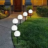 FLOWood Solarleuchten für den Außenbereich, 6 Stück, solarbetriebene Kugelleuchten für den Außenbereich, Kugelpfahllicht, Gartenwegbeleuchtung für Garten, kaltweiß (QXD-6 Stück)