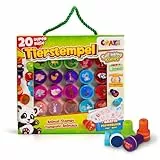 CRAZE Stempel Kinder mit Tiermotive Stempelkoffer 20 Stempelkissen Kinder abwaschbar Stempelset Kinder inkl. Papierblock Stempelkissen bunt Bastelset Kinder 17784
