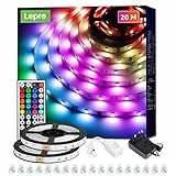 Lepro RGB LED Strip 20M (2x10M), 5050 SMD 600 LEDs Streifen, 12V, Selbstklebend, Flexibel Lichtband, Lichterkette IP20, Dimmbar, Mit Netzteil Und Controller