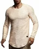 Leif Nelson Herren Langarmshirt Pullover Rundhals-Ausschnitt Slim Fit Männer Pulli Sweatshirt Langarm Crew Neck Hoodie-T-Shirt Langarm in schwarz LN6326; Größe M, Beige