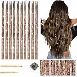 Deepton 2000 Hair Tinsel, 120cm Glitzer Haarsträhnen mit Werkzeug, Haar Lametta Set, Mädchen & Kinder Haarlametta, Glitzersträhnen für Haare für Frauen Kinder Cosplay Party Zubehör, Goldbraun