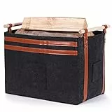 Filztaschen Shopper Groß Einkaufskorb Aufbewahrungskorb Transportkiste Groß Filzkorb Faltbar Regalkörbe mit Holzgriff Kaminholzkorb Kofferraumbox 50x30x35cm