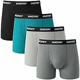 INNERSY Herren Unterhosen mit Eingriff Männer Boxershorts Atmungsaktive Hipster Trunks 4er Pack (L, Schwarz/Blau/Dunkelgrau/Hellgrau)