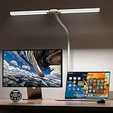 EYOCEAN Schreibtischlampe, Doppelkopf Schreibtischlampe Klemmbar, 16W 72cm Tageslichtlampe Schreibtisch mit Fernbedienung, Dimmbare Monitor Lampe, Schwanenhals Büro Tischlampe, Augenschutz Klemmlampe