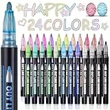 ECtury Ostergeschenke Kinder, Glitzerstifte Magische Stifte, Geschenke für Mädchen, Ostern Geschenke Kinder, 24 Outline Zauberstifte Stifte für Ostern Basteln, Mädchen Geschenke 4-12 jahre