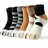 MOCOCITO 6 Paar Socken Damen aus Baumwolle/Coral-Fleece Katzensocken，Pfotensocken Karikatur Tier Socken Damen Witzige Weihnachtssocken Sneakersocken Größe 35-42