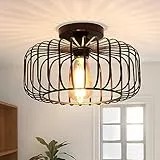 FRIDEKO HOME Deckenlampe Schwarz Modern Deckenlampe aus Metall E27-Fassung,1 Flammige Runde Lampenschirm Hängelampe für Küche Flur Wohnzimmer Schlafzimmer Esszimmer (Schwarz)