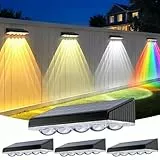 GEARLITE Solarlampen für Außen Garten 4 Stück, 5 LED Linsenfokus Solar Wandleuchte Aussen 10 Modi mit 3 Farbtemperaturen und RGB, IP65 Wasserdichte Solarleuchten für Außen Garten Balkon Zaunleuchten