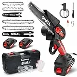 SHALL Tragbare Mini-Kettensäge, Bürstenlosen Motor 21 Volt, 2 Schnelllade-Akkus, 4 Ketten, Äste schneiden, Gartenarbeit, beste Wahl für Ehemann, Vater, Holz-Heimwerker-Liebhaber