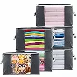 Withosent 6 Stück 90L Große Aufbewahrungstasche Schrank Organizer Set, Faltbare Kleideraufbewahrung mit Verstärktem Griff, Stabiler Reißverschluss für Kleidung, Bettwäsche, Bettdecken, Steppdecke