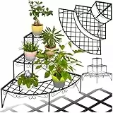 tectake® Pflanzentreppe, Blumenständer Metall, Blumenbank, Blumentreppe mit 3 Stufen, Pflanzenregal, Pflanzenregal outdoor, Blumenregal, Blumenhocker ca. 60x60x60cm (Stufen rund| Nummer 401712)