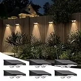JACKYLED Solar Wandleuchte Aussen, Ultrahelle Solarlampen für Außen Wand, 2 Linsenscheinwerfer LED Solar Zaunleuchten für Außen, Solarwandleuchten für Garten, Zaun, Terrasse(6er-Pack)