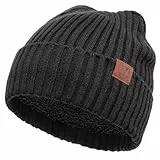OZERO Winter Beanie Mütze,Thermo Strickmütze Laufmützen Wintermütze für Herren und Damen, 2, Schwarz(Dicker Faden)