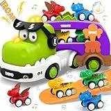 Pourbibi Spielzeug ab 1 2 3 Jahre Auto Dinosaurier Tansporter für 1 2 3 Jahre Junge, Monstertruck mit Licht & Musik, Auto Kinderspielzeug, Ostergeschenke Kinder Geburtstag Geschenk Junge