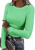 TrendiMax Damen Langarmshirt Rundhals Stretch Pullover Elegant Langarm Oberteile Hemd Tshirts Basic Tops, Frisch Grün, M