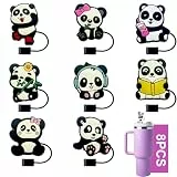 8 Stück Strohhalm Abdeckungen für Stanley Cup Zubehör, 9-10mm Staubdichte Silikonmaterial Straw Cover, Silikonhülle Zubehörset Strohdeckel, Cups nicht enthalten, Panda