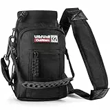 Wild Wolf Outfitters Tasche für Trinkflasche Molle Flaschenhalter Rucksack mit Verstellbarem Gurt und 2 Taschen | Erlaubt Hand Freies Tragen, Schützt und Isoliert Deine Flasche (Schwarz, 1L)