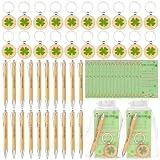 SevenMye 12er Set Viel Glück Geschenke Set Holz Kugelschreiber Kleeblatt Glücksbringer Dankeschön Glücksstift Team Geschenke,Abschiedsgeschenk für Kollegen,Kleine Geschenke für Kollegen