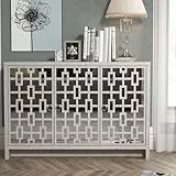 Galano Newark Sideboard mit 3 Türen, modernes Design mit Acrylspiegel & Stauraum, Schrank für Wohnzimmer, Küche & Flur, Eiche Grau Staubig