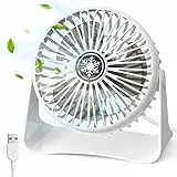 JATEKA Mini USB Tischventilator, 3 Geschwindigkeiten Starker Ventilator mit 1,2 m USB Kabel, Desktop Leise Ventilator 360°Dreheinstellung, Abnehmbar Gitter für Büro und Schlafzimmer - Weiß