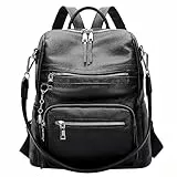 ALTOSY Echt Leder Rucksack Damen Elegant Convertible Schultertasche Frauen Uni mit Quaste (S106, Schwarz)