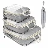 Koffer Organizer Packing Cubes Compression Koffer Organizer Set Wasserfester Kofferorganizer Packtaschen für Koffer Travel Essentials Erweiterbar Reisepack Organizer für Handgepäck, Grau 3 Stück