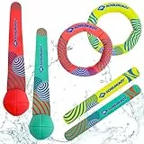 Schildkröt Neopren Tauchset 6-teilig I 2 Tauchbälle, 2 Tauchringe, 2 Tauchstäbe I Wasser-/ Tauchspielzeug für Kinder I Sandfüllung I Stehen senkrecht am Grund