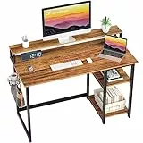 GreenForest 100 x 50 cm Schreibtisch mit Regal und Monitorständer, Computertisch Schreibtisch mit Stauraum, Schreibtisch Bürotisch für Home Office, Braun