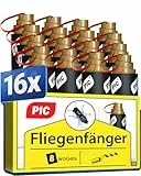 PIC Fliegenfänger 16 Stück - Fliegenfalle Innenbereich, Klebestreifen, Giftfrei Obstfliegenfalle, inkl. Reißnagel zum Aufhängen