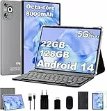 Dghrti Tablet 10 Zoll Android 14, 22GB RAM 128GB ROM/TF 1TB, Octa-Core Prozessor, 8000mAh, BT5.0, 8MP+5MP, Dual WLAN, Face ID, Widevine L1, Augenschutz, Tablet mit Tastatur & Maus Metallkörper, Grau