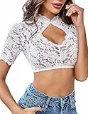 Zeagoo Damen Dirndlbluse Spitze Trachten Dirndlbluse Halbarm Oktoberfest Oberteile Tracht Bluse Weiß S