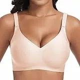 Jiuday BH ohne Bügel Push Up BH Große Brüste Starker Halt Bügelloser Bustier Damen Gepolstert Seamless Soft Bra ohne Buegel Bequemer T Shirt V-Ausschnitt Bralette (Beige,3XL)