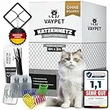 VAYPET® Katzennetz für Balkon ohne Bohren inkl. Klebehaken & Silikonkleber [4x3m] - Robustes Katzennetz drahtverstärkt & wetterfest I Einfach mit dem Katzennetz Balkon, Fenster & Terrasse sichern