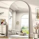 BEAUTYPEAK 218x102 cm Ganzkörperspiegel,Gewölbter Standspiegel hängend oder lehnend an die Wand, Bodenspiegel mit Ständer für Schlafzimmer, Wohnzimmer oder Ankleidezimmer, Weiß